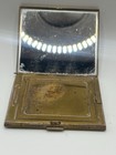 Vintage Art Deco Mother Of Pearl Compact Mosaic Carved Floral Brass Powder Case