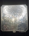 Vintage 1950s Sterling Silver Etched Powder Mirror Square Shape Compact