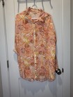 Women   s Entro Floral Shift Shirt Dress Button Down Orange Coral Long Sleeve L