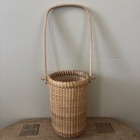 Vintage Tall Nantucket Style Basket W  Wood Swing Handle Nautical