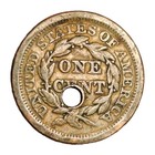 1853 Braided Hair Large Cent Nice Details Holed   Old Us Copper Coin 