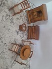 Dollhouse Miniature Furniture Early American Wooden Pieces Vintage Table Chairs 