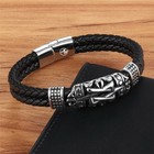 Wsesto Bracelet Black Leather Stainless Steel Magnetic Gift Idea Men s Bracelet