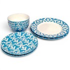 6pc Tabletops Gallery Teal   White Ikat Stoneware Dinnerware Set Service For 2