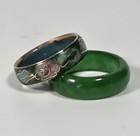 Vintage Chinese Ring Set Of Natural Jade   Cloisonne Enamel  sized 8 5 