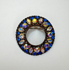 Round Aurora Borealis And Blue Rhinestone Wreath Brooch pendant