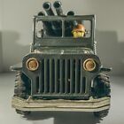 Vintage Large Scale Tin Friction Japan Gun Jeep Toy Works Soldiers Military