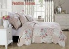 3-piece Queen Size Printed Patchwork  Quilt Set - Pink Flower Floral Polka Dots