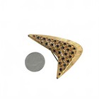 Vintage Gold Tone Mid Century Modern Chevron Brooch Black Rhinestone Pin