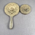 Vintage Silver Plated Handheld   Compact Mirror With Floral Design Set Of 2