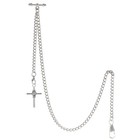 Men s Antique Pocket Watch Chain With Cross Pendant  Curb Link Keychain  2 Hooks