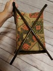 Vtg Folding Sewing Knitting Basket Bag Cloth Fabric Wood Frame Quilt Retro Henry