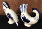 Vintage Ussr Russia Gzhel Porcelain Hand Painted Rooster   Hen Figurine