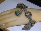 Antique Etruscan Silver Charm Bracelet Victorian Large Fobs W  Gemstones- 8 1 2 