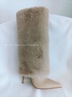 Women s Knee High Boots Faux Fur Shoes Pointy Toe Stiletto Heel Cowboy Fashion