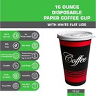 50 Pack 16oz Paper Coffee Cups Flat White Lids Hot Cold Disposable To Go Cups