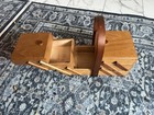 A Vintage Wooden Sewing Box With Tiered  Expanding Compartments 