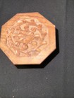 Vintage Made In India Sm Wooden Hand Carved Lotus   Flower Octagon Trinket Box