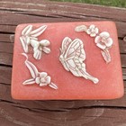 Vintage Incolay Pink Rectangle Soap Stone W butterflies Jewelry Trinket Box Usa