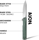 Oknife Aion Folding Pocket Knife 3 53-inch 14c28n Steel Durable Handle Rail Lock