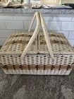Vintage Jc Penny s Sewing Basket Box W supplies Wicker Rattan Japan Mcm Retro