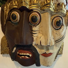 Vtg Asian Folk Art Carved Painted Wooden Double-faced Mask