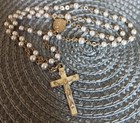 Vtg Rosary-faux Pearls W  Crucifix virgin Mary  Christ Carrying Cross Medals