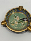 Vintage Chinese Brass Enamel Cloisonne Cherry Blossom Design Open Ashtray