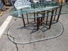 Vintage - Mcguire Organic Modern Oval Bamboo Rattan Dining Table Bevelled Glass