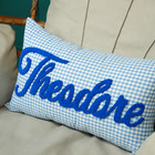 Personalized Name Pillow For Baby Boys  Blue Gingham Cotton Case  Nursery Decor
