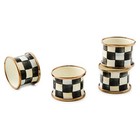 Enamel Napkin Ring Set - Black   White Courtly Check - Elegant Table Decor