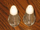 Vintage Set Of Glass Salt   Pepper Shakers Cream Tops  2