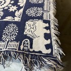 Vintage Jacquard Woven Blanket Throw Tablecloth 46   X 64  Blue White Lion 1836