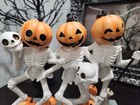 Halloween Skeleton Pumpkin Heads Dancing Trio Prop Figurine Statue Decor 8 5 