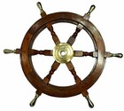 Wooden Ship Wheel 24 Inch Wall Decor Vintage Brown Brass Nautical Collectible 