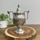 Lacquered 12    Tall Silver Jar With Handles Grape Vines Design Home Decor
