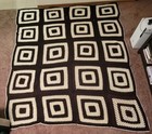 Vtg Granny Square Handmade Afghan Large Throw Blanket Tan Brown 88  X 100 