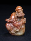 Chinese Natural Shoushan Stone Hand-carved Bodhidharma Buddha Statue Seal 5021