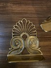 Vintage Pair Art Deco Mcm Brass Bookends Ornate Peacock Scroll Patina