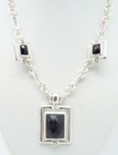 Designer Inspired 18 In Black Gem Silver Necklace Earrings Pendant Jewelry Set 