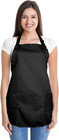 Apron Commercial Restaurant Home Bib Spun Poly Cotton Kitchen Aprons  2 Pockets 