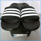 Adidas Adilette Comfort Unisex Black White Stripe Slides Mens 12 Womens 13 Nib