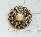 Vintage Signed Goldette Hand Carved Cameo  Pin Brooch    Gold Tone Metal