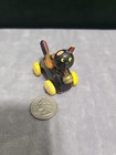 Vintage Folk Art Miniature Black Cat Pull Toy Wheels Japan 1950 To 1960 s No Ear
