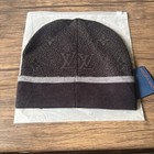 Men s Black Beanie Hat  Stretch Knit  Lv Patch  One Size Fall winter
