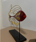 Artistic Metal Fish Sculpture Tabletop Stand - Reversible Black   Colorful Desig