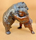 Japanese Meiji Bronze Okimono - Sumo Wrestler W  Bear  Signed Hiromitsu