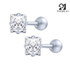 Surgical Steel Silver Square Screw Back Stud Earrings Cubic Zircon Men Women 2pc
