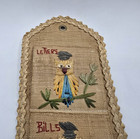 Owl Straw Braided 3 Pocket Letter Bills Misc  Holder Wall Hanging  read 