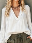 Shamara Women s Frill V-neck Long Sleeve Blouse - Oversized Casual Top